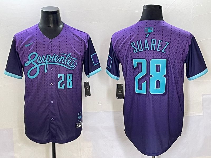 Men 2025 Arizona Diamondback #28 Suarez Purple Joint Name Nike MLB Jersey style 6->arizona diamondback->MLB Jersey